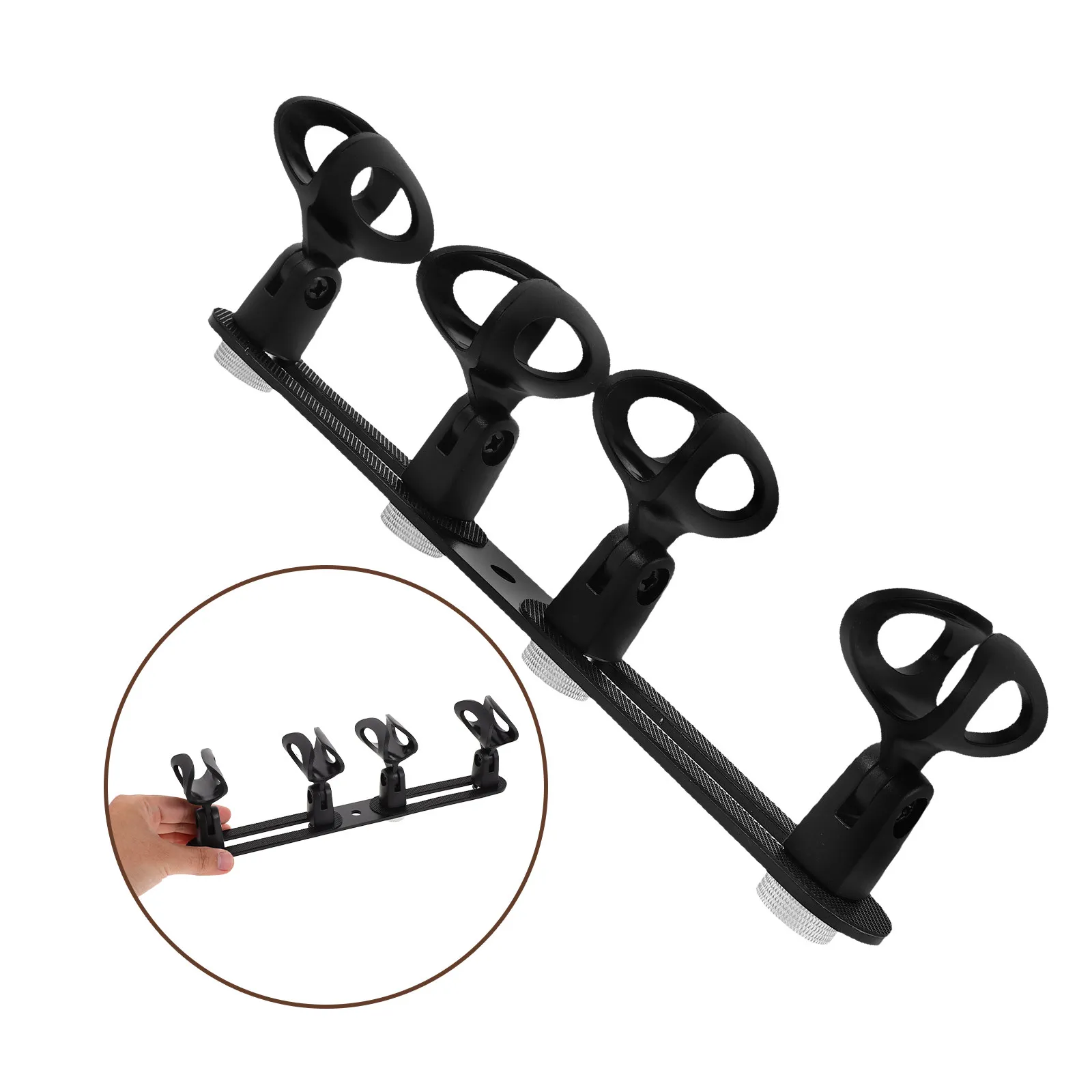 1Set Desktop Microphone Mount Rack Aluminum Pole Clamp Supporting 4 Mics Universal Mic Clip Holder for Group Presentation Remote