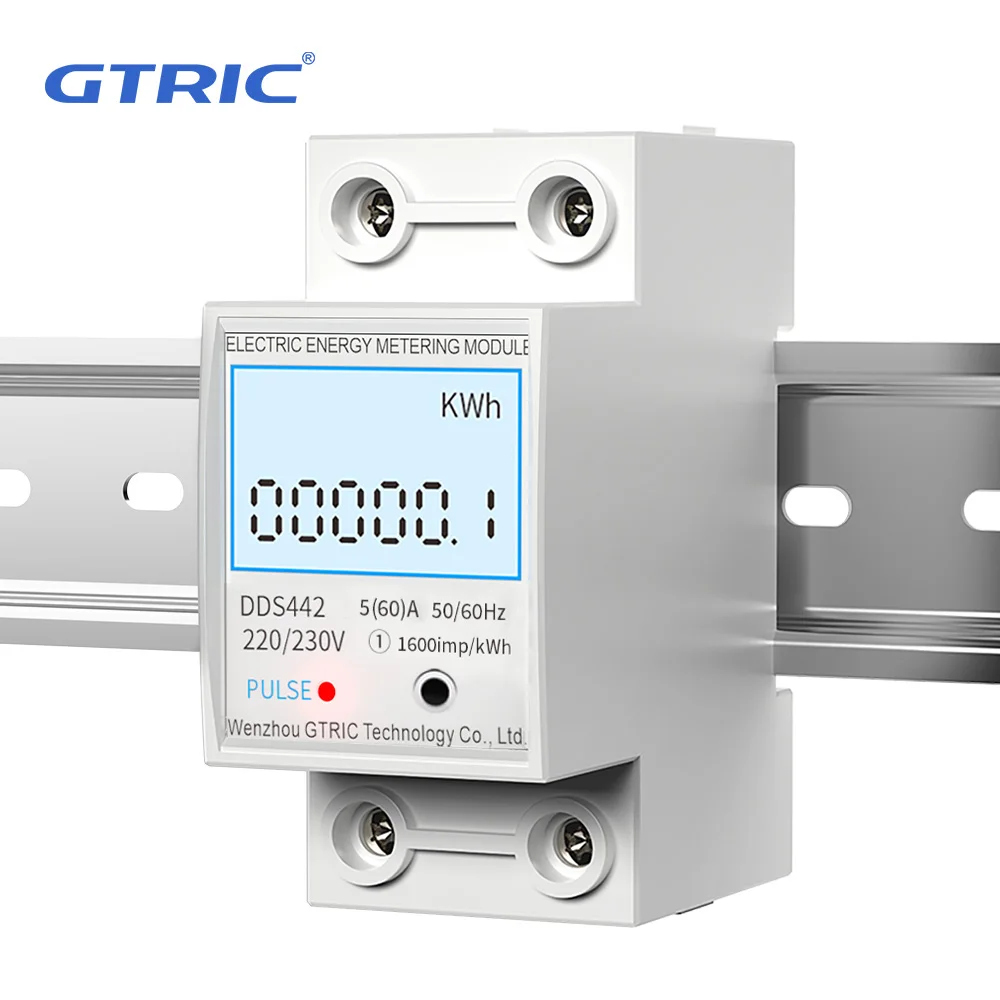 Электросчетчик GTRIC, 2-контактный, однофазный, с ЖК-цифровым дисплеем, для монтажа на DIN-рейку, 2-проводной, ваттметр, переменный ток 230 В, 50 Гц.