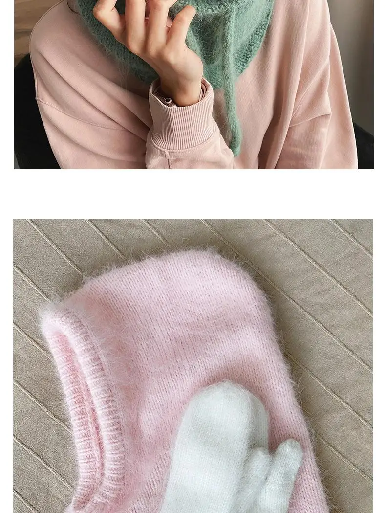 Winter mützen für Frauen Mädchen warme Kapuzen schal Mütze für weibliche Jugend Sturmhaube Stricken Schädel kappe Ohr klappe – Detail 9