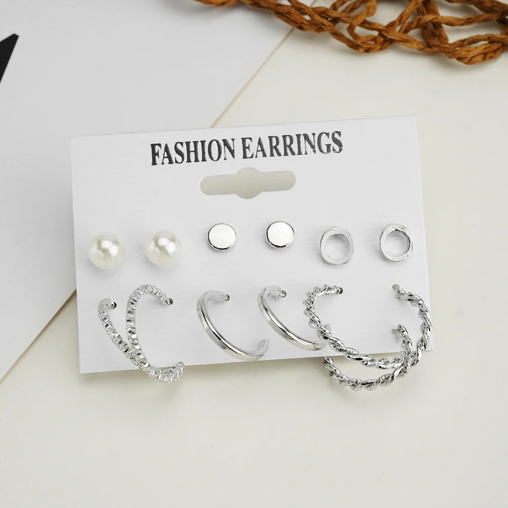 FNIO Vintage Geometric Silver Color Metal Earrings Set For Women Punk Dangle Drop Earrings 2022 Trend Set of Earrings Jewelry