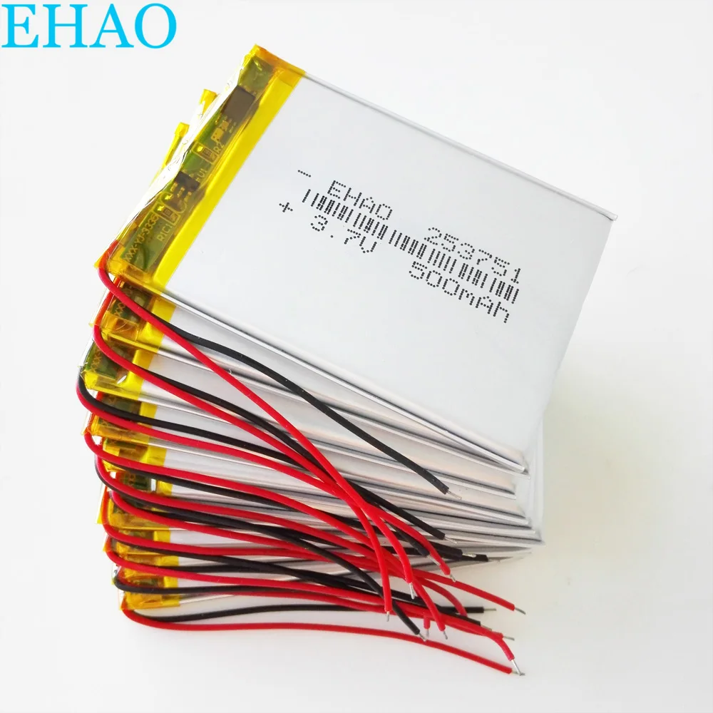 10 PCS 3.7V 500mAh Lithium Polymer LiPo Rechargeable Battery 253751 Power For Mp3 Camera Smart watch GPS Video Game