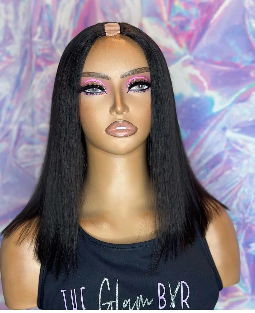 Jack Black Short Bob Bone Straight V Part Wigs Virgin 100% Human Hair  1x4 U Shape Full Wigs 200% Density For Black Women