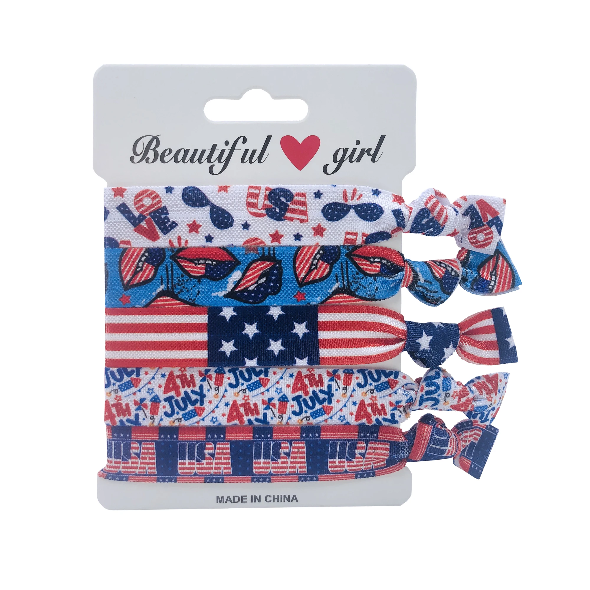 

5 or 20 Packs 5 Hair Ties Bracelet American Independence Day 4th of July USA Themed Print Elastic Hair Band Wristband Ponytail