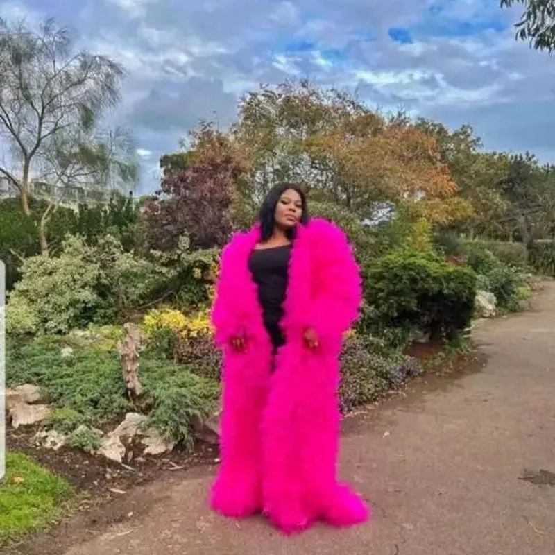 

Fuchsia Tulle Jacket Women Full Sleeves Maxi Dresses Ruffles Extra Puffy Robe Floor Length Hot Pink Long Lush Dress To Party