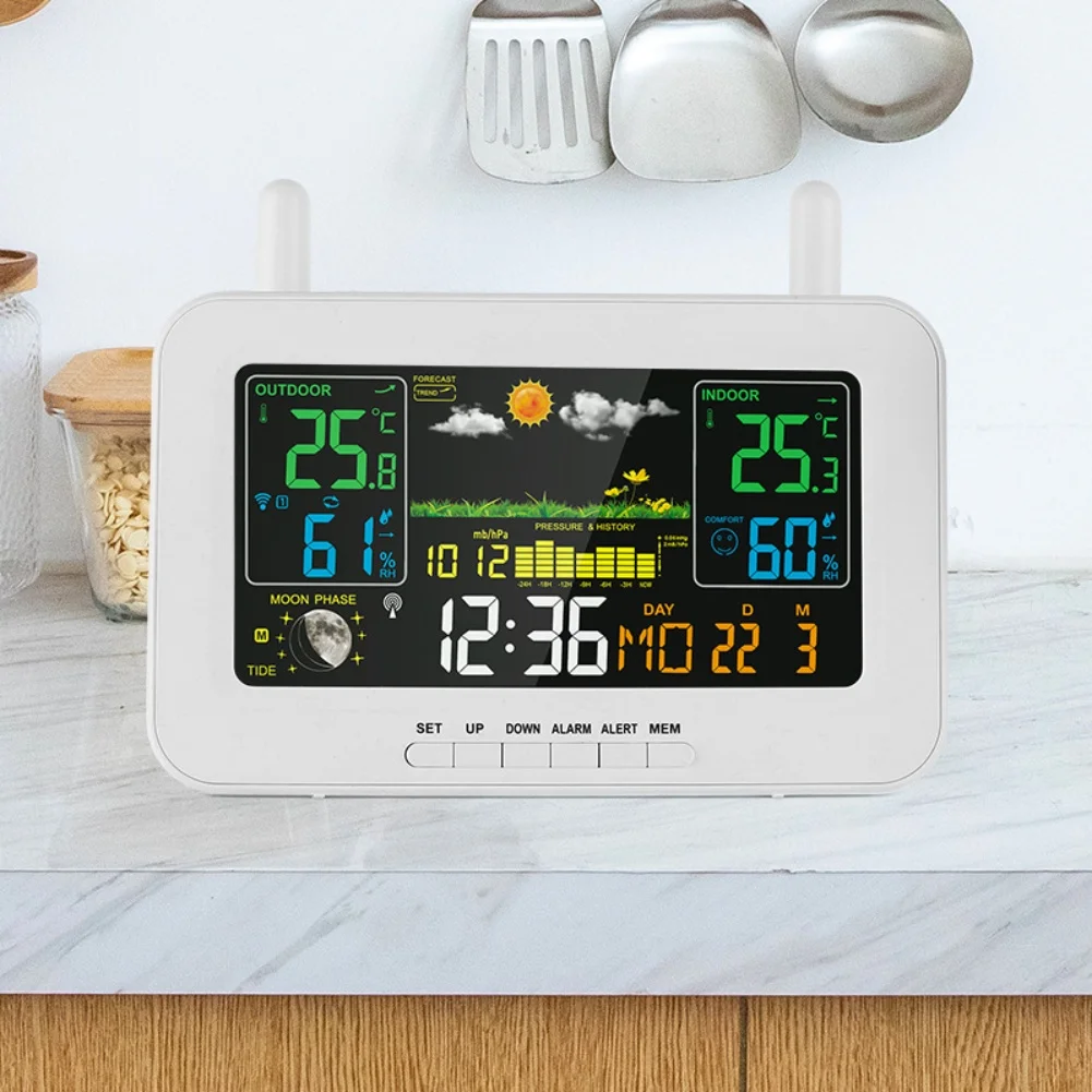 6in1 Weather Station with Outdoor Sensor Color LCD Screen Indoor Outdoor Temperature Humidity Air Pressure Monitoring