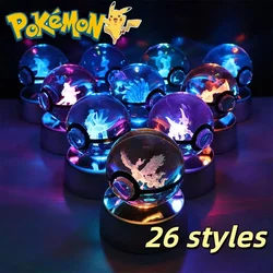 POKEMON 3D Crystal Ball Sprigatito Mimikyu Cubone Jigglypuff Rayquaza Riolu Charizard Eevee Mew Pokeball Figure Light Glass Ball