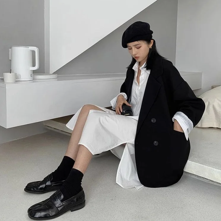 بالإضافة إلى حجم المرأة البدلة Jaet سترة فضفاضة غير رسمية أعلى الكورية Sle الربيع Faionable ملابس خارجية لمتبطب MM