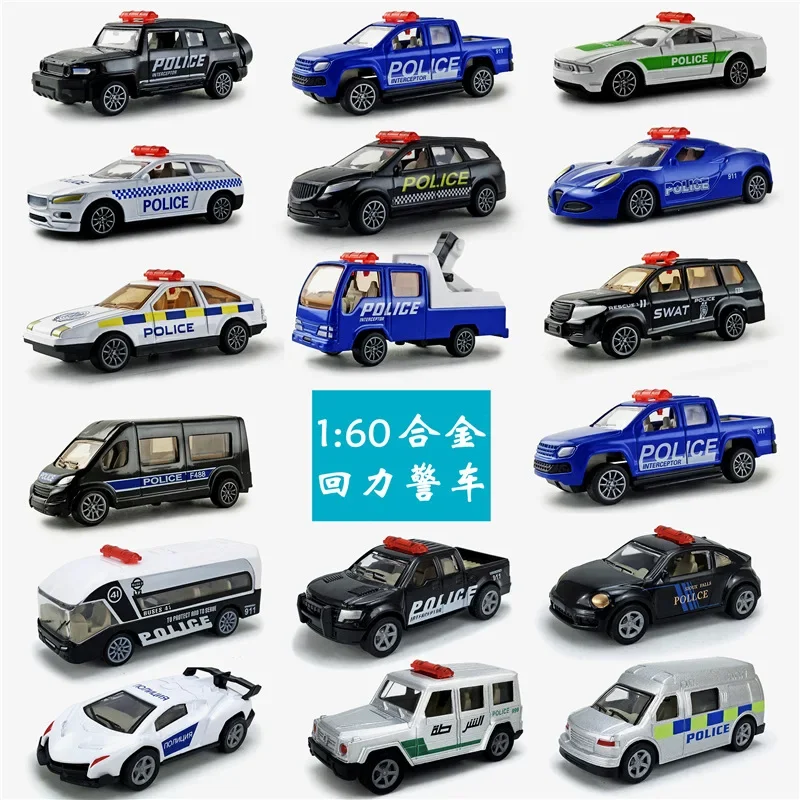 1PCS 1:60 Alloy Pull Back Police Car Model Doll Machine Toy Capsule Decoration Car Model