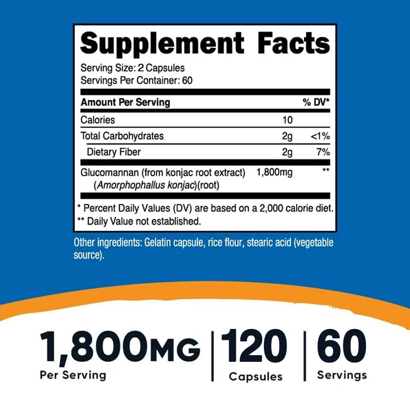Glucomannan Capsules - Natural Source of Fiber - Gastrointestinal Health, Appetite Suppression, Weight Management