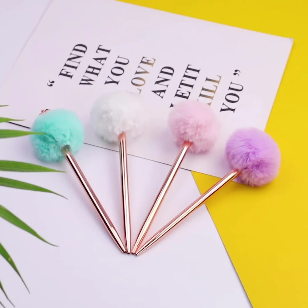 2 Pcs Ballpoint Pen Crown Decor Ball-Point Smooth Writing Adorable Pom Plush Pompom Student