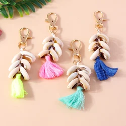 Pretty Summer Beach Conch Keychain Bohemian Tassels Key Ring Pendants for Women Girls Handbag Accessories DIY Jewelry Gifts