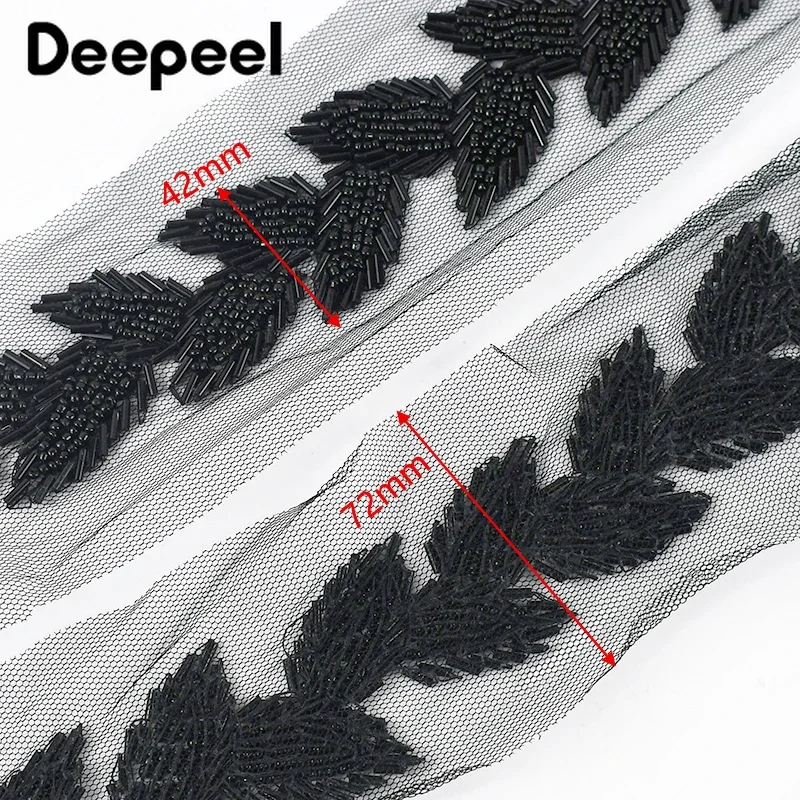 1/2Yards Deepeel 6cm Mesh Pearl Lace Trim Wedding Party Dress Decorative Leaf Braid Fringe Fabric Ribbon DIY Laces for Crafts