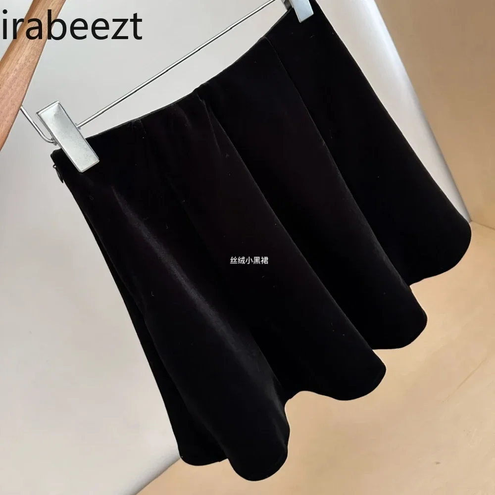 Fashion Popular Elastic-waisted Golden Velvet Clothing Women's High-waisted Mini Skirt Autumn and Winter Black Velvet Skirt