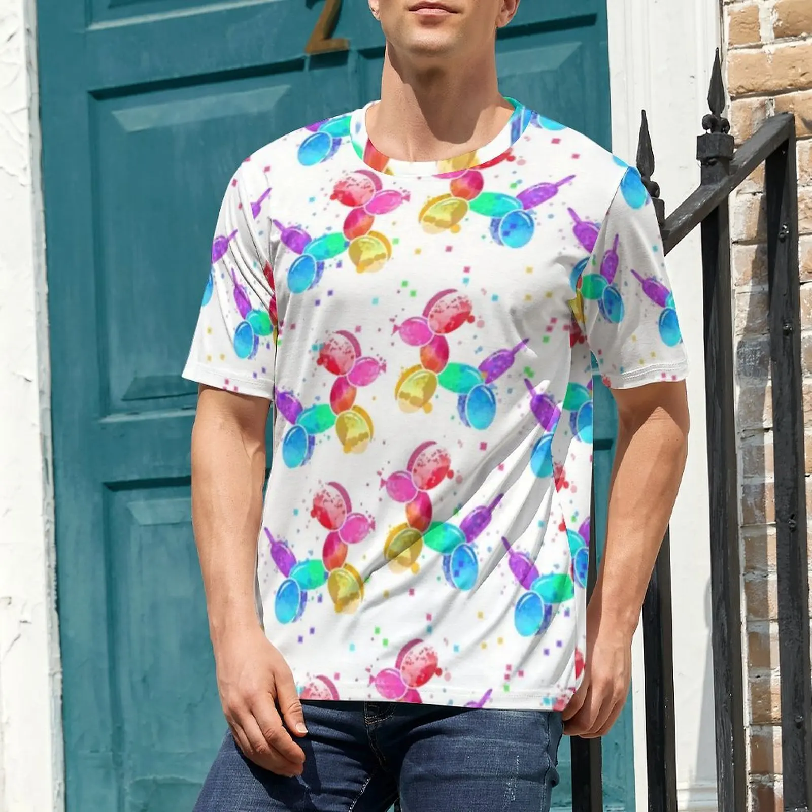 Plus Size T Shirt Summer Balloon Dogs T-Shirts Rainbow Animal Print Aesthetic O Neck Tee Shirt Man Hip Hop Graphic Tees