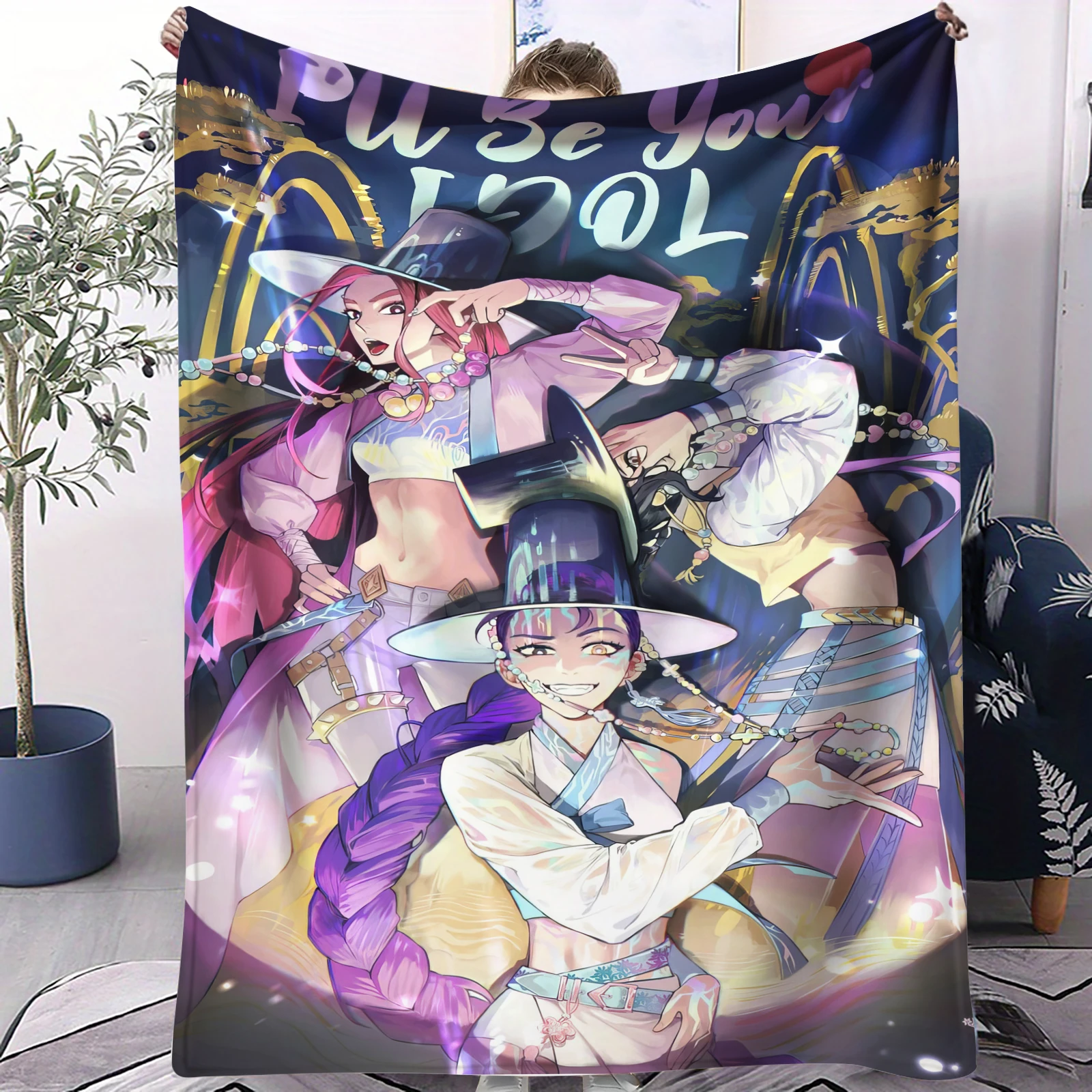 

Трендовое одеяло K-Pop Devil Hunter с принтом, маленькое одеяло, многофункциональное, мягкое и удобное, идеальные подарки для фанатов