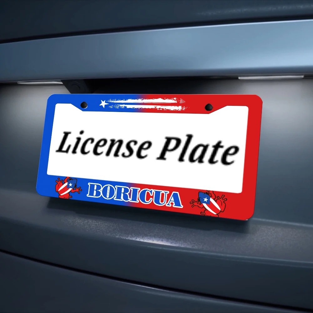 Vintage y divertido Boricua - Marco para matrícula con temática de 2 orificios y patrones de ranas, viene con juego de tornillos, regalo de decoración de coche