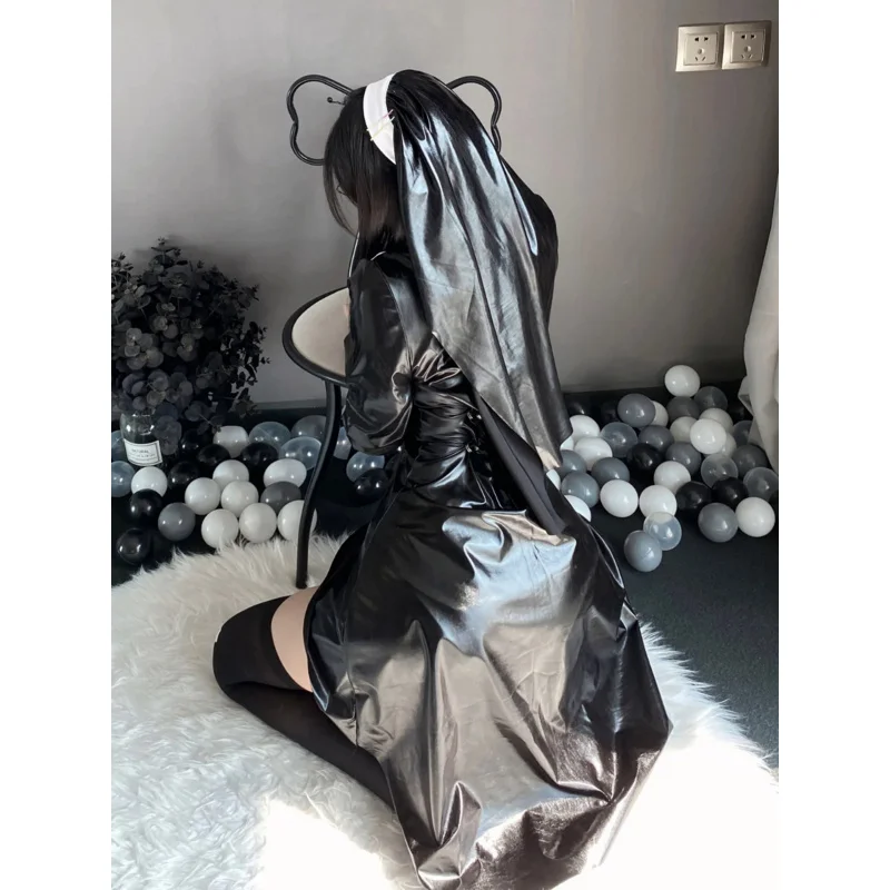 Vampire Nun Uniform Women Halloween Adult Sister Cosplay Costume PU Leather Cross Dark Dress Gothic Party Rave Clothes Dropship