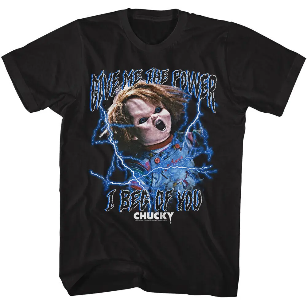 Childs Play Chucky Lightning Bolts Give Me The Power I Beg Of You Men's T Shirt