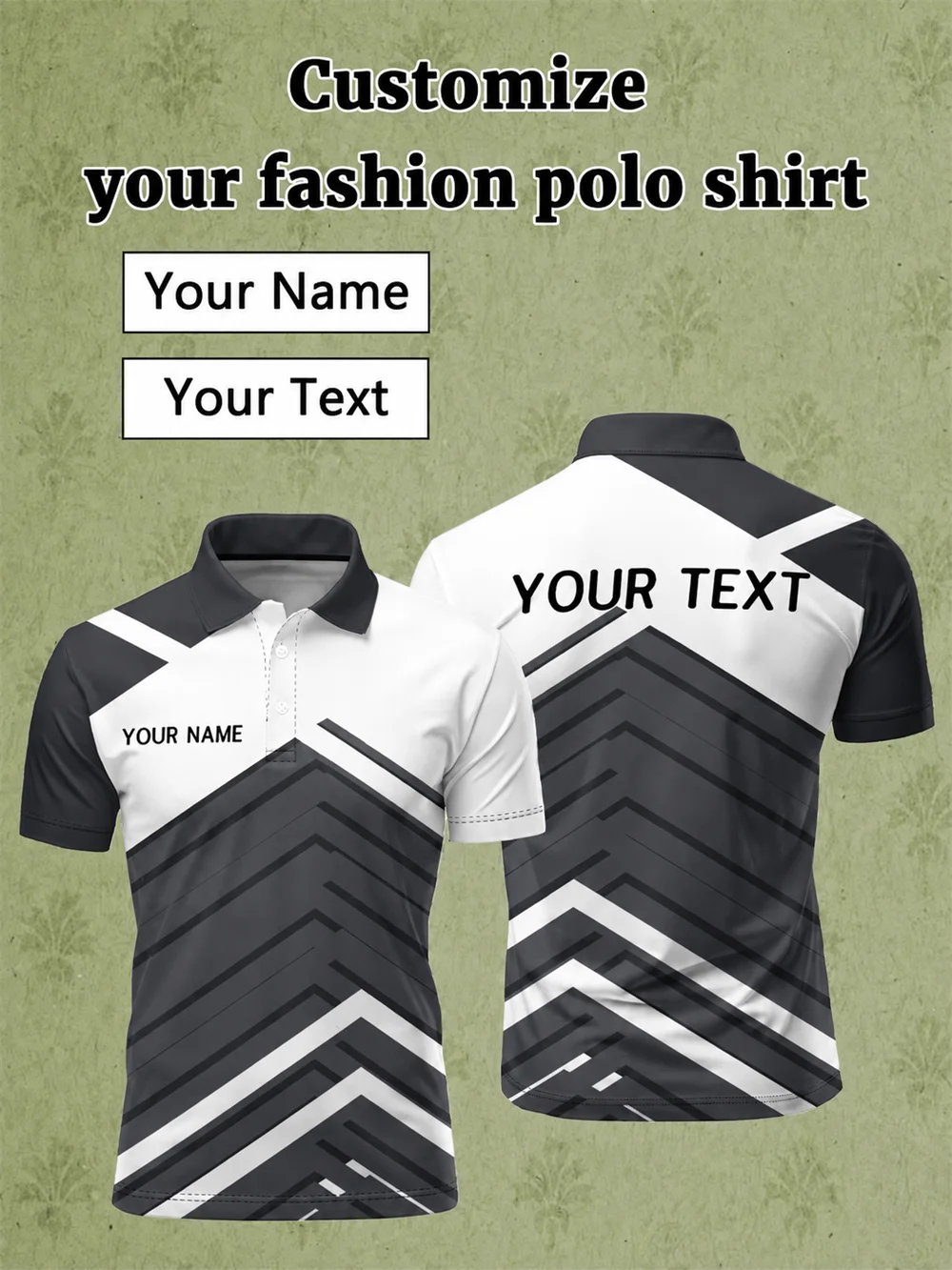Men Custom Name Text Sublimation Polo Shirt Geometric Chevron Arrow Pattern Short Sleeve Lapel Jersey Quick Dry For Sports Tees