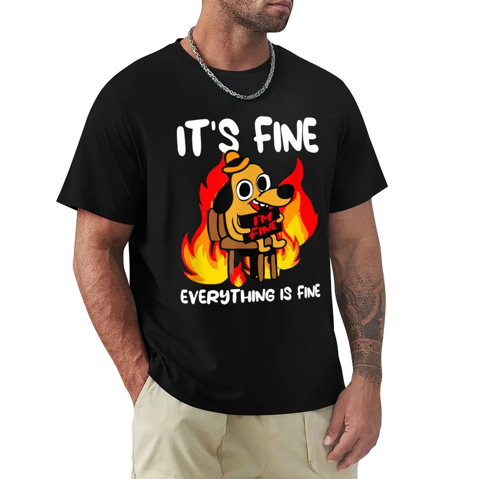 

It's Fine I'm Fine Everything Is Fine Funny I'm dog T-Shirt essential t shirt blue lock vintage t shirt men