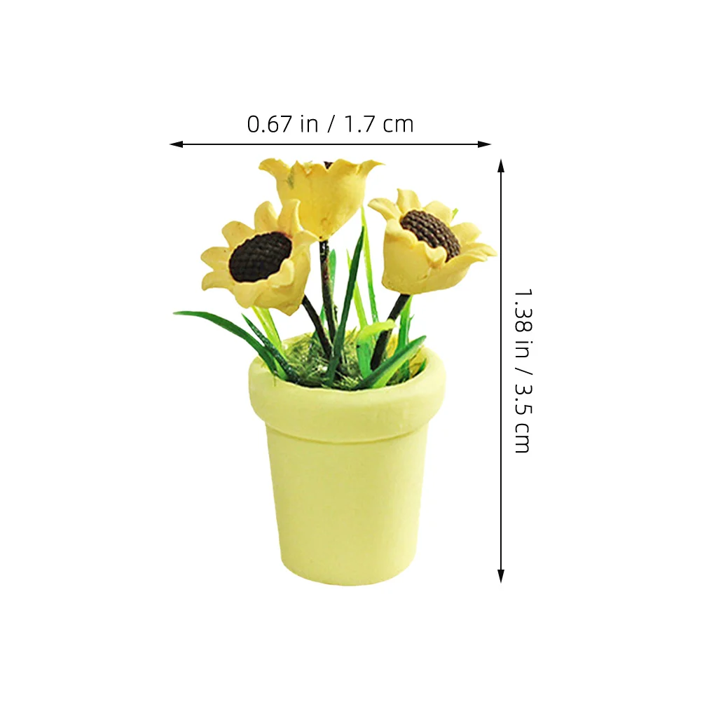 4개 미니어처 해바라기 분재 인공 식물 인형집 장식용 소형 실내 테이블탑 녹색 식물