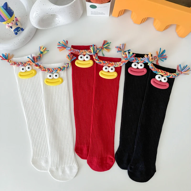 

Girls Mid Length Kawaii Cartoon Big Mouth Braids Funny Long Socks Princess Baby Kids Cute Personalized Over Knee High Stockings