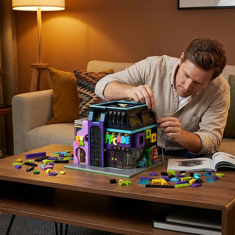 Cyberpunk لعبة غرفة الإضاءة منزل وحدات اللبنات LED مدينة مخزن العمارة الطوب أطقم منمذجة الكبار الاطفال الهدايا 2600 قطعة #6