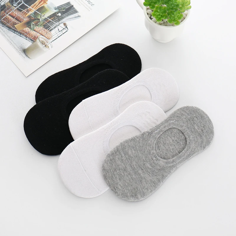 3pairs/lot New Children's Invisible Shallow Mouth No Trace Short Boat Socks Slip Silicone Solid Color Black White Sock for Kids