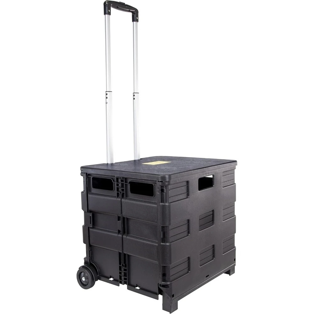 

Collapsible Rolling Crate with Wheels Folding Tote Basket for Teachers Heavy Duty Plastic Storage Seat 80 lbs Capacity