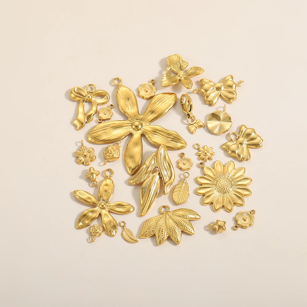 

CARLIDANA Waterproof Stainless Steel Gold Color Leaf Sunflower Rose Flower Pendants Charms DIY For Jewelry Making Accessories