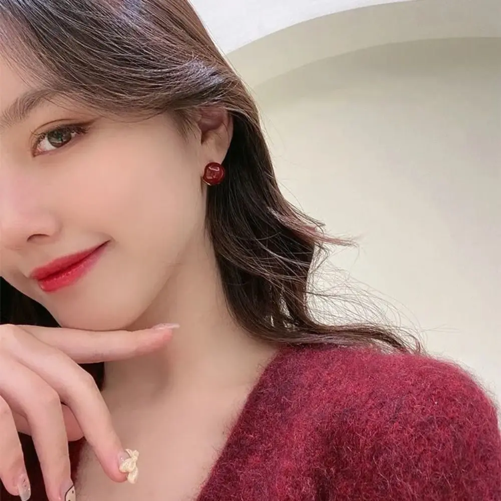 Sweet Minority Round Bead Copper Party Temperament Stud Earrings Enamel Ear Buckle Korean Style Earrings Women Earrings