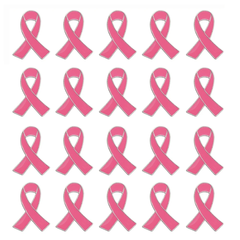 Pink Ribbon Pins 20pcs Official Breast Cancer Awareness Lapel Brooches Solid Pink Ribbon Clip for Clothing Accessories