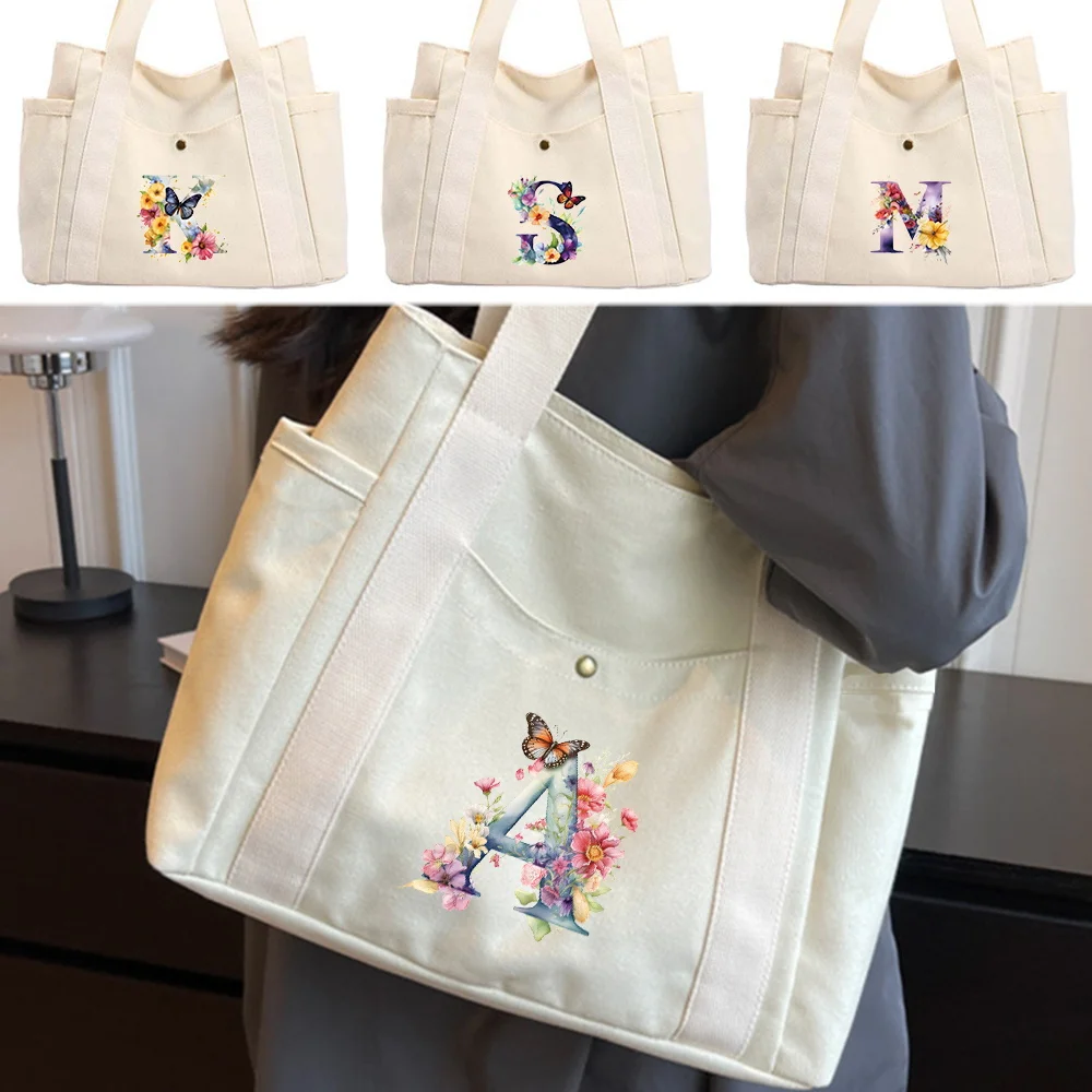 

New Multifunctional Shoulder Bag Women's Handbag, Canvas Shoulder Bag Butterfly Letter Pattern Series Shopping Bag
