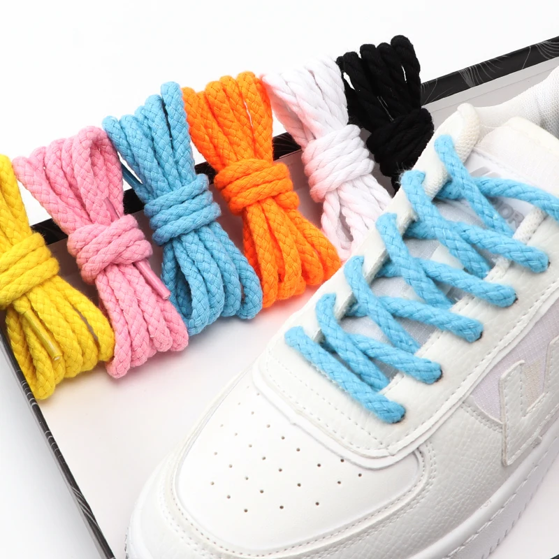 7Colors Linen Cotton Shoelaces 7mm Bold Round Shoelace for Sneakers Dunk Sb AF1/AJ Boot Board Casual Canvas Shoes Shoestrings