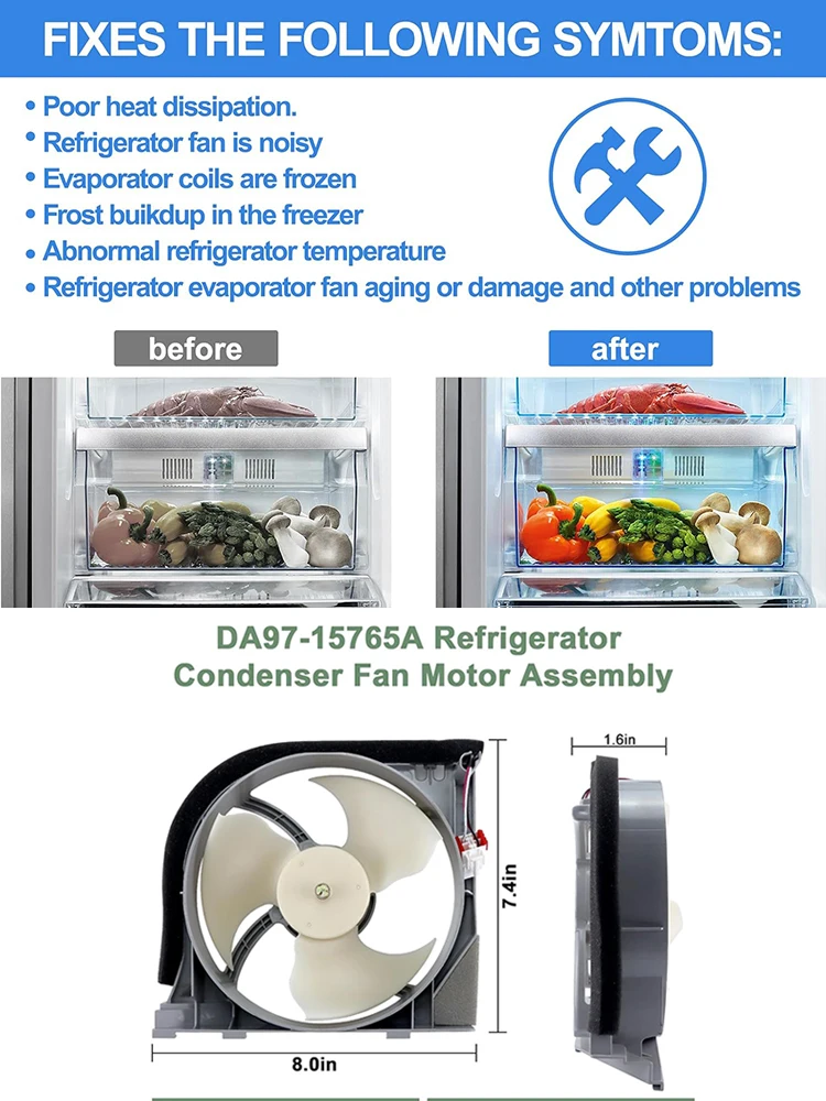 DA97-15765A DA31-00340A Refrigerator Condenser Fan Motor Assembly Compatible with SamIsung DA97-12842A DA97-12842D DA97-15765C