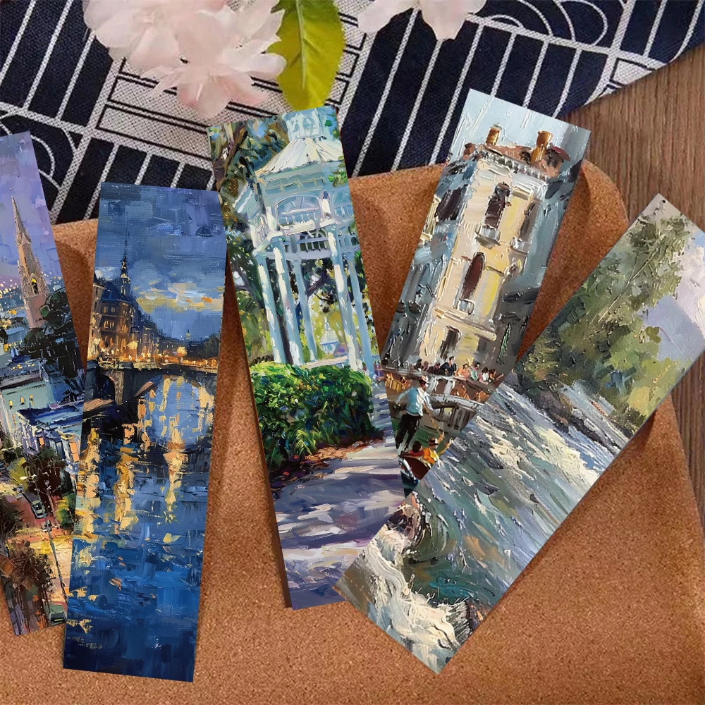 30PCS Oil Painting Landscape Creative Bookmarks, Book Pages, Study Room, Student Supplies, Gift Bookmarks