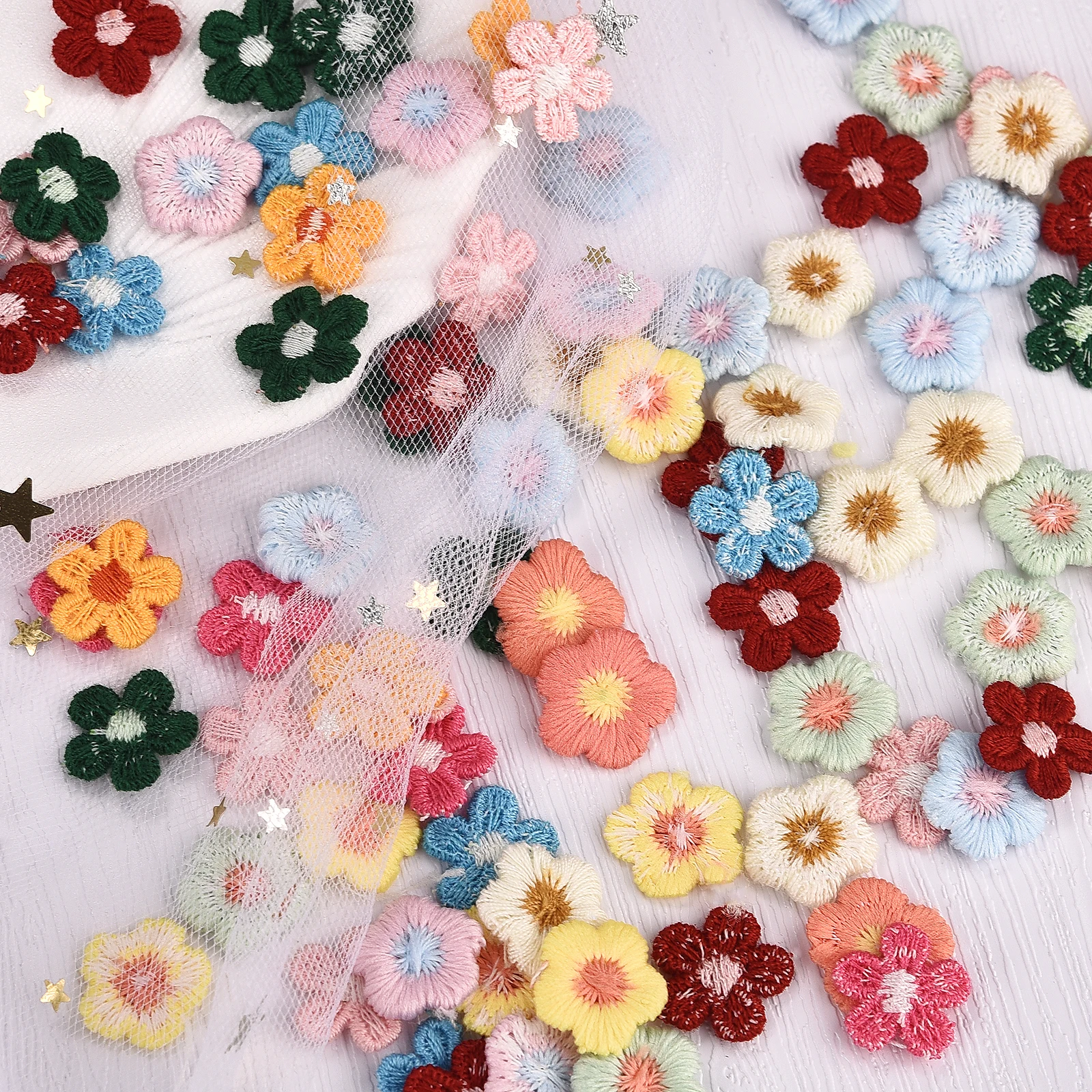 

50Pcs Mixed Colors Flower Appliqued Lace For DIY Crafts Sewing Accessories Home Decoration Handmade Materials Wedding Supplies