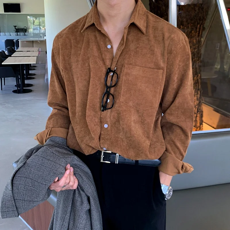 

Retro Corduroy Long Sleeve Shirt Men's Loose Fit Stylish Handsome Spring Autumn Outerwear Top Fashion Korean Version
