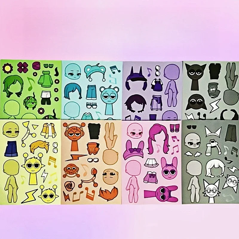 8pcs Character Dressing Sticker Girl DIY Fun Dressing Handmade Material Musical Notes Jump