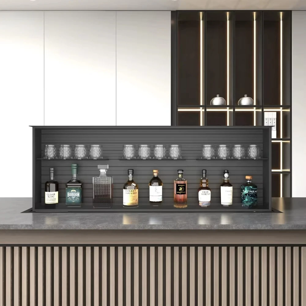 Multi-Function Eco-Friendly Intelligent Lift Basket Wine Cabinet Modern Island Kitchen Organization Storage Smart Home Graphic