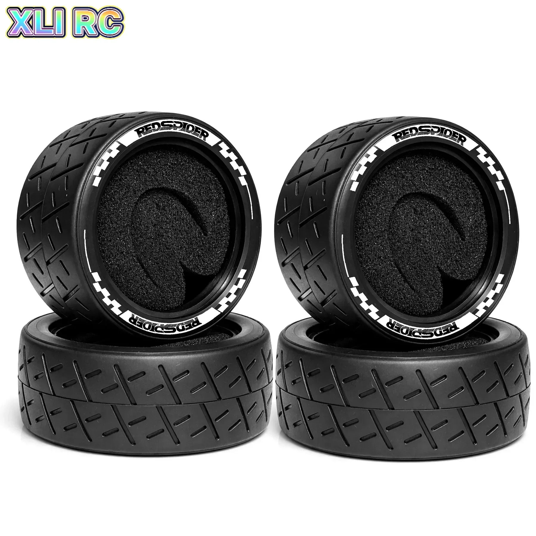4PCS 1/10 RC On-Road Racing Tires - Cross-Section Flat Profile for High-Speed Stability 12mm Hex for Tamiya TT-02 HSP HPI Kyosho