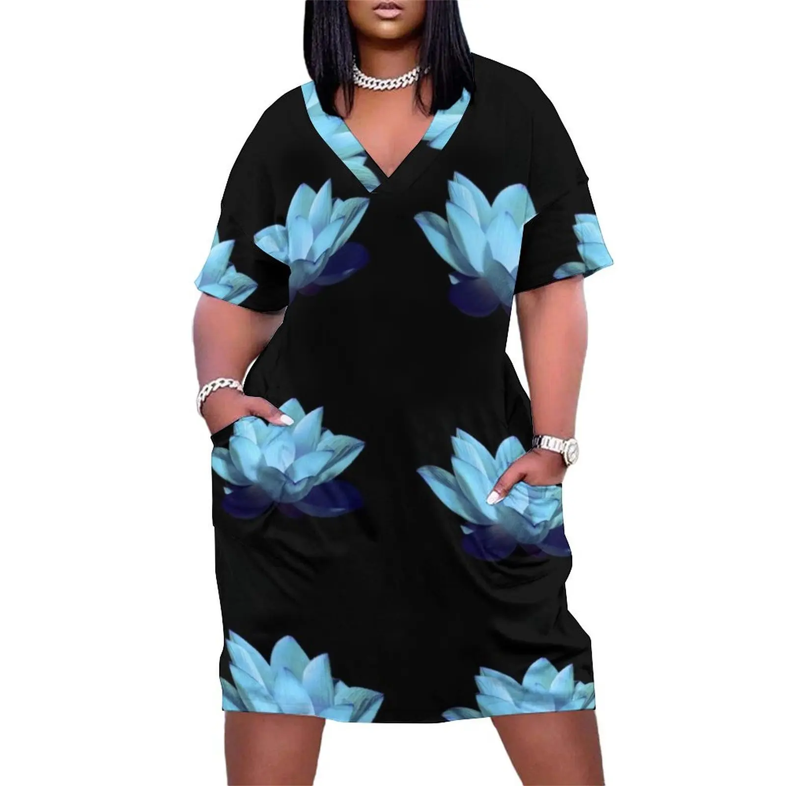 

spiritual blue lotus Loose Pocket Dress women"s dresses luxury purple dress women"s clothing trend 2024