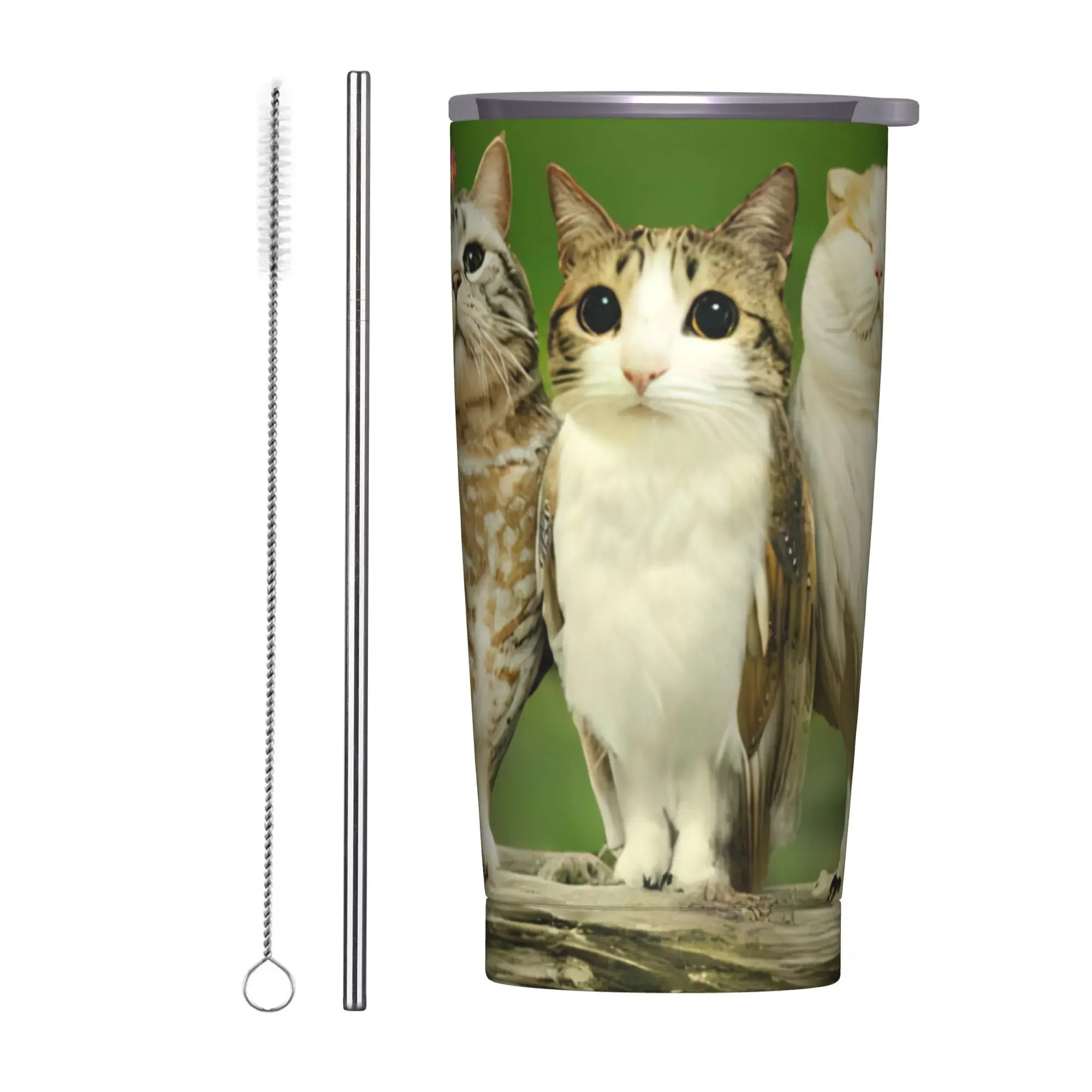 Meowl Meme Cat and Owl Brainrot Tumbler Vacuum Insulated  Coffee Cups Vacuum Flask Smoothie Tea Mug Water Bottle, 20oz