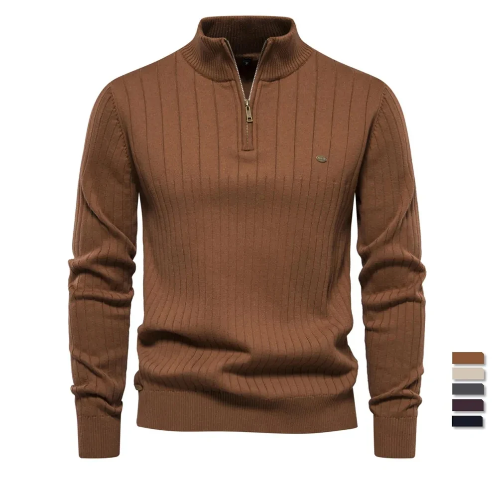 

AIOPESON The Same Mens Mock Neck Quarter Zipper Pullover Sweaters Warm Autumn Winter Casual Business Knit Sweater for Men