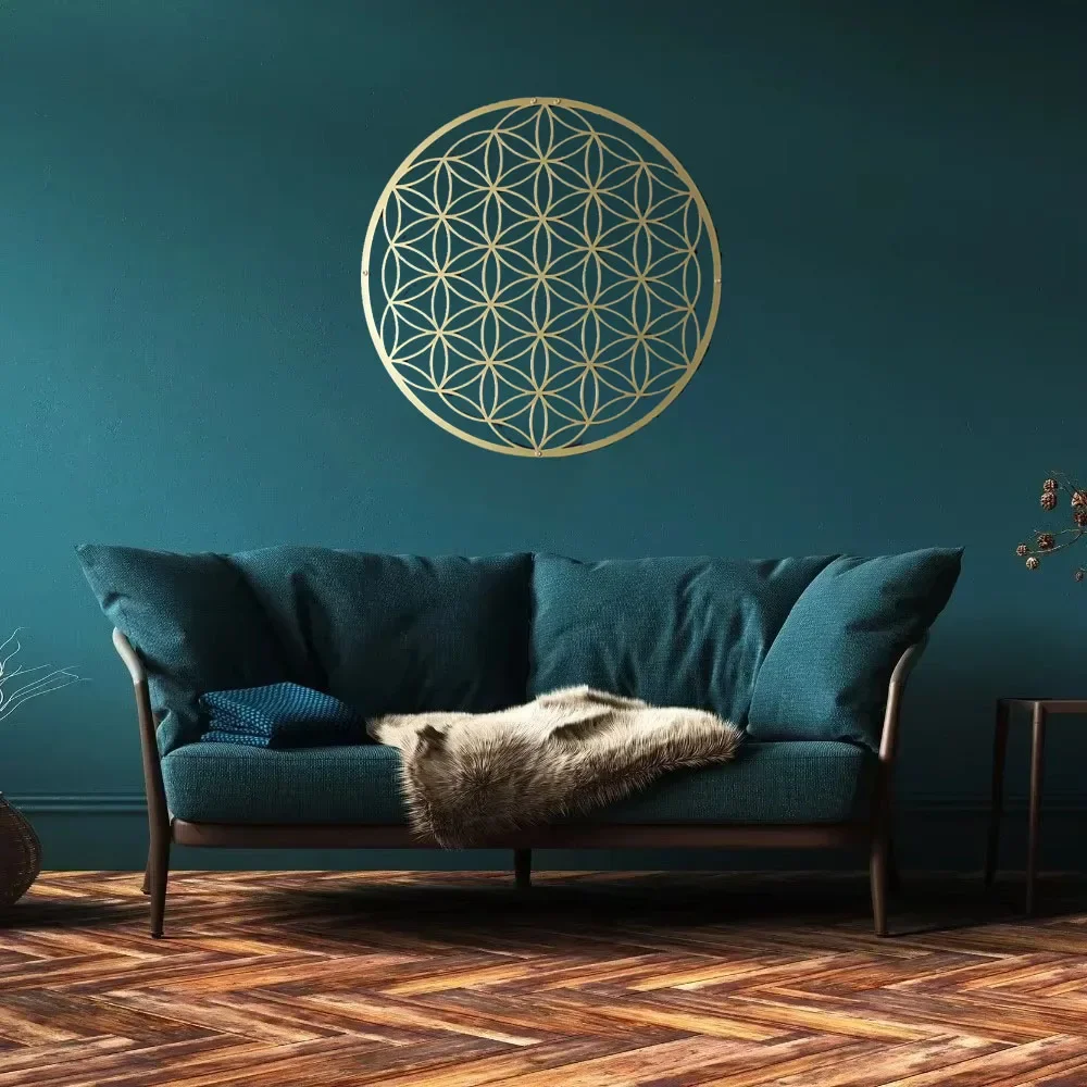 Ramadan&Eid Spezielle Blume des Lebens Metall-Wandkunst für Schlafzimmer- und Wohnzimmerdekoration, Lotus-Design als Akzentstück über der Couch
