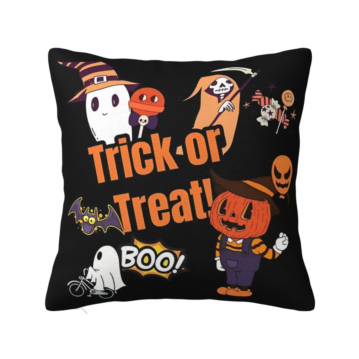 Halloween Trick Or Treat Pillowcase Soft Polyester Cushion Cover Decoration Pumpkim Ghost Pillow Case Cover Home Square 45X45cm