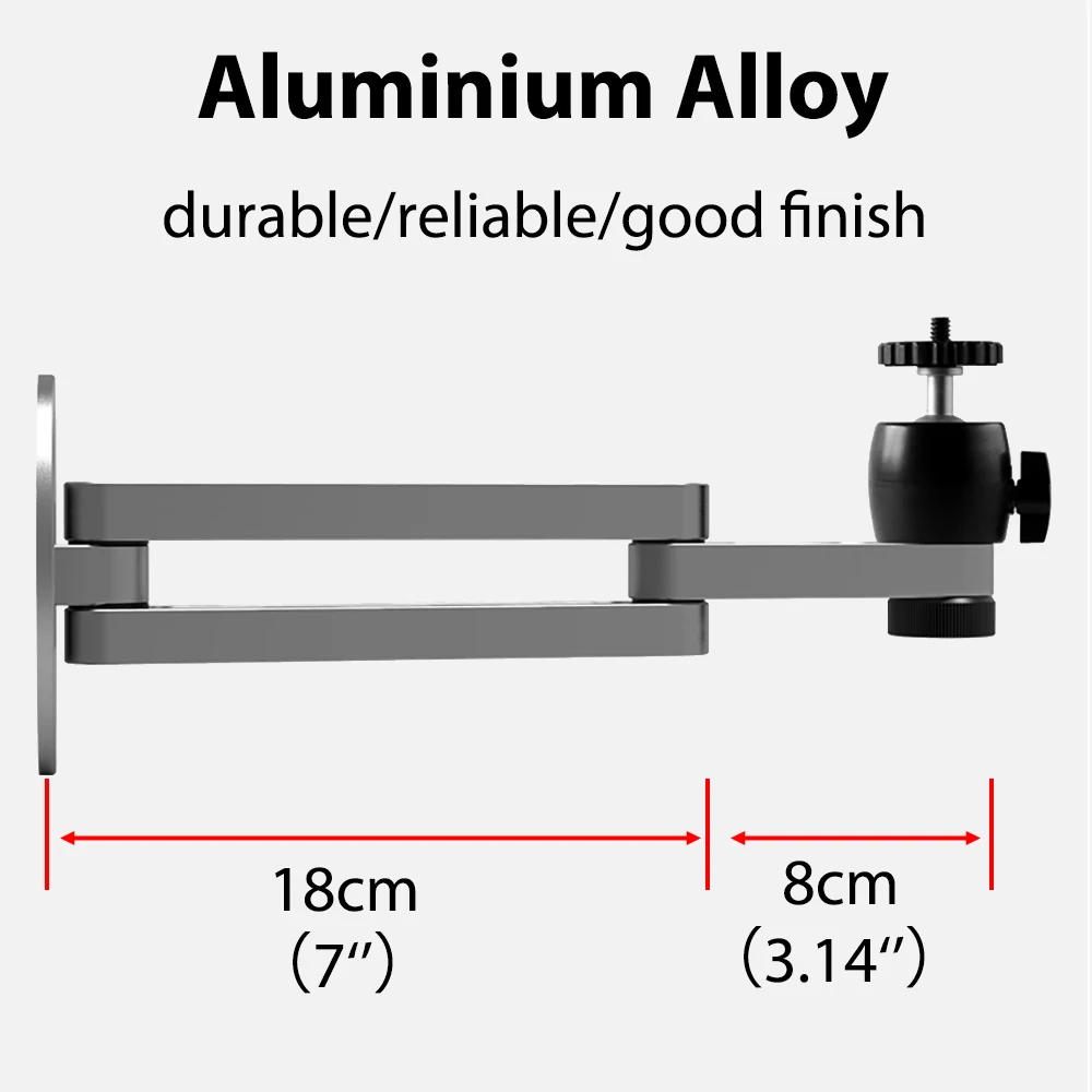 Support mural pliable pour projecteur, support en alliage d'aluminium Durable, bras pliant réglable avec tête sphérique à vis filetée de 1/4 pouces