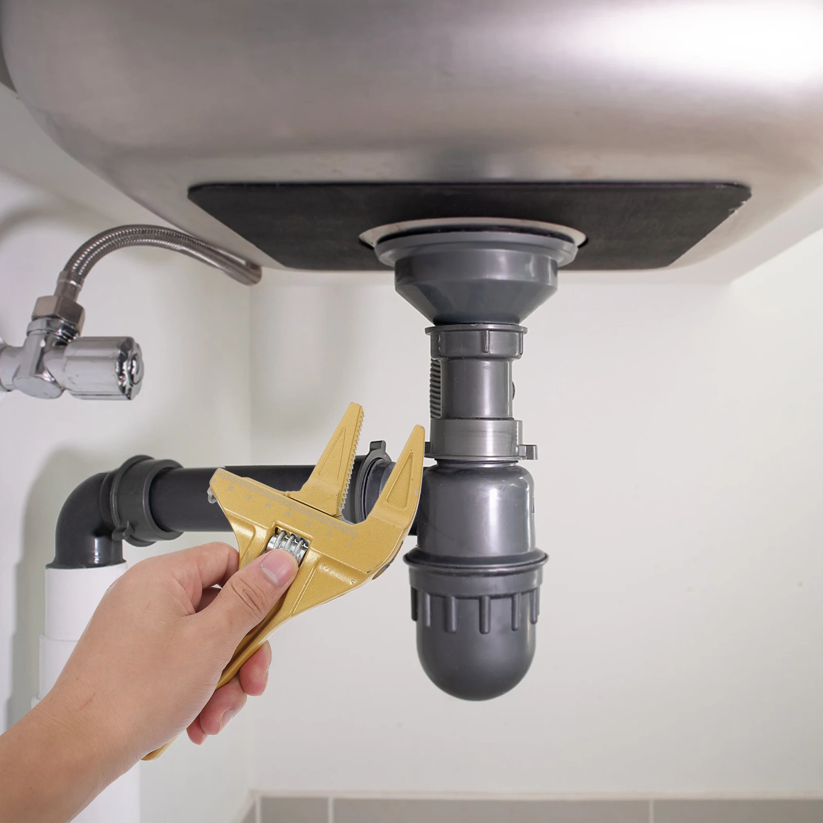 Multifunktionaler verstellbarer Schraubenschlüssel, Waschbecken-Wasserhahn-Werkzeug, robuste Aluminiumlegierung, professioneller Wasserhahn, Ventil, Rohr, Kanalisation, Duschkopf
