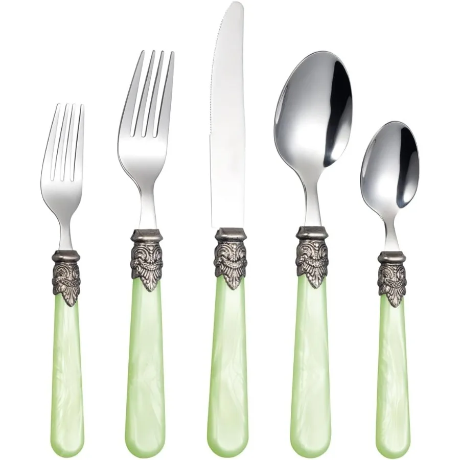 

20 Pieces 18/10 Stainless Steel Elegant Silverware Set for 4,Vintage Flatware Set,Dishwasher Safe (20, Green)