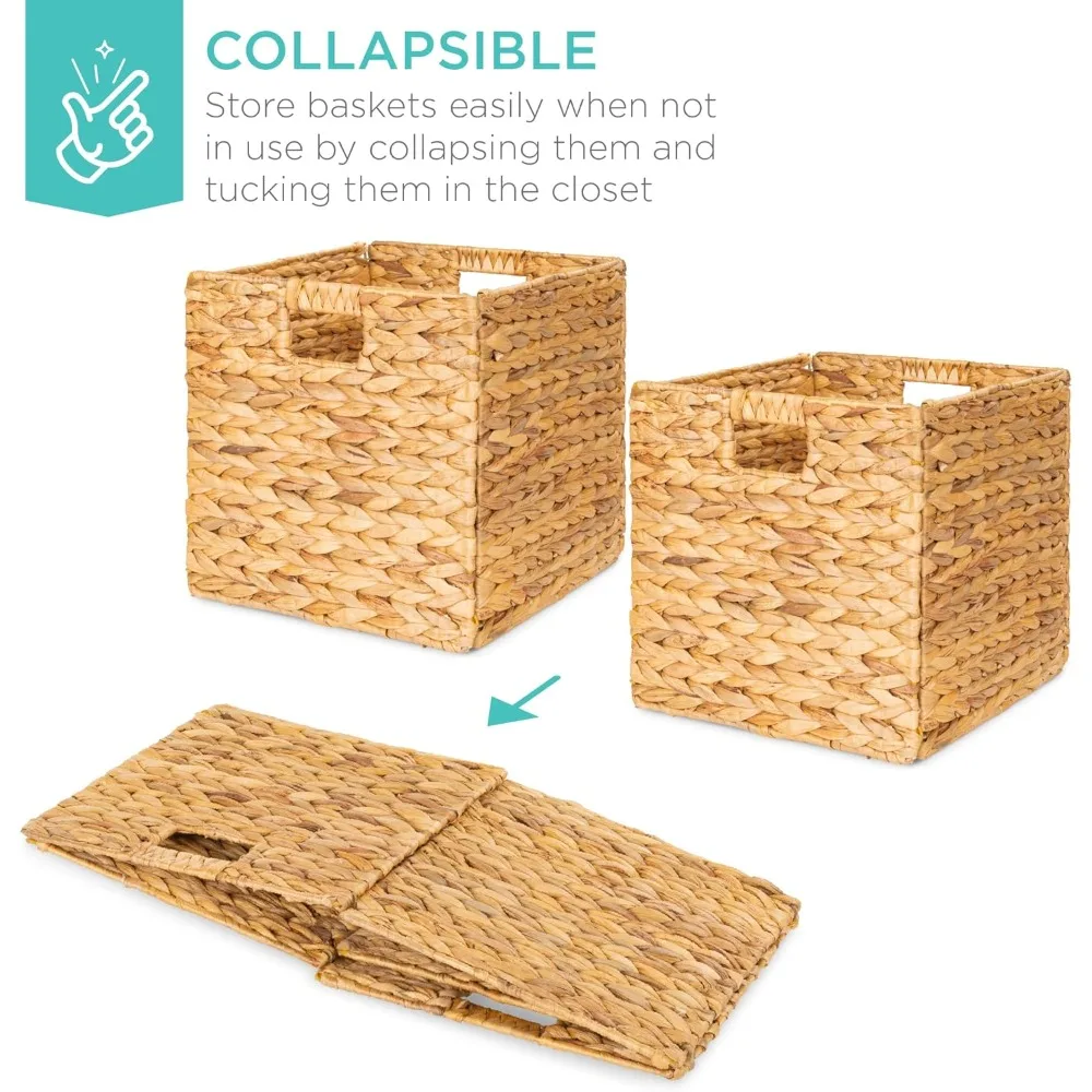 

12in Hyacinth Baskets, Rustic Set Of 5 Multipurpose Collapsible Storage Organizer, Handwoven Laundry Totes, Shelves- Natural